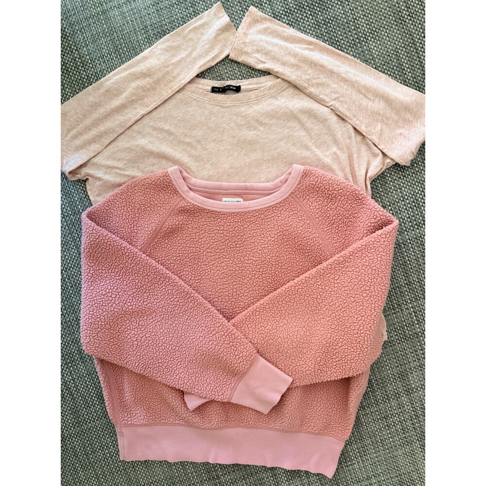RAG & BONE 2 pc Pink Fleece Crewneck Sherpa Sweater and L/S T-shirt Lot S